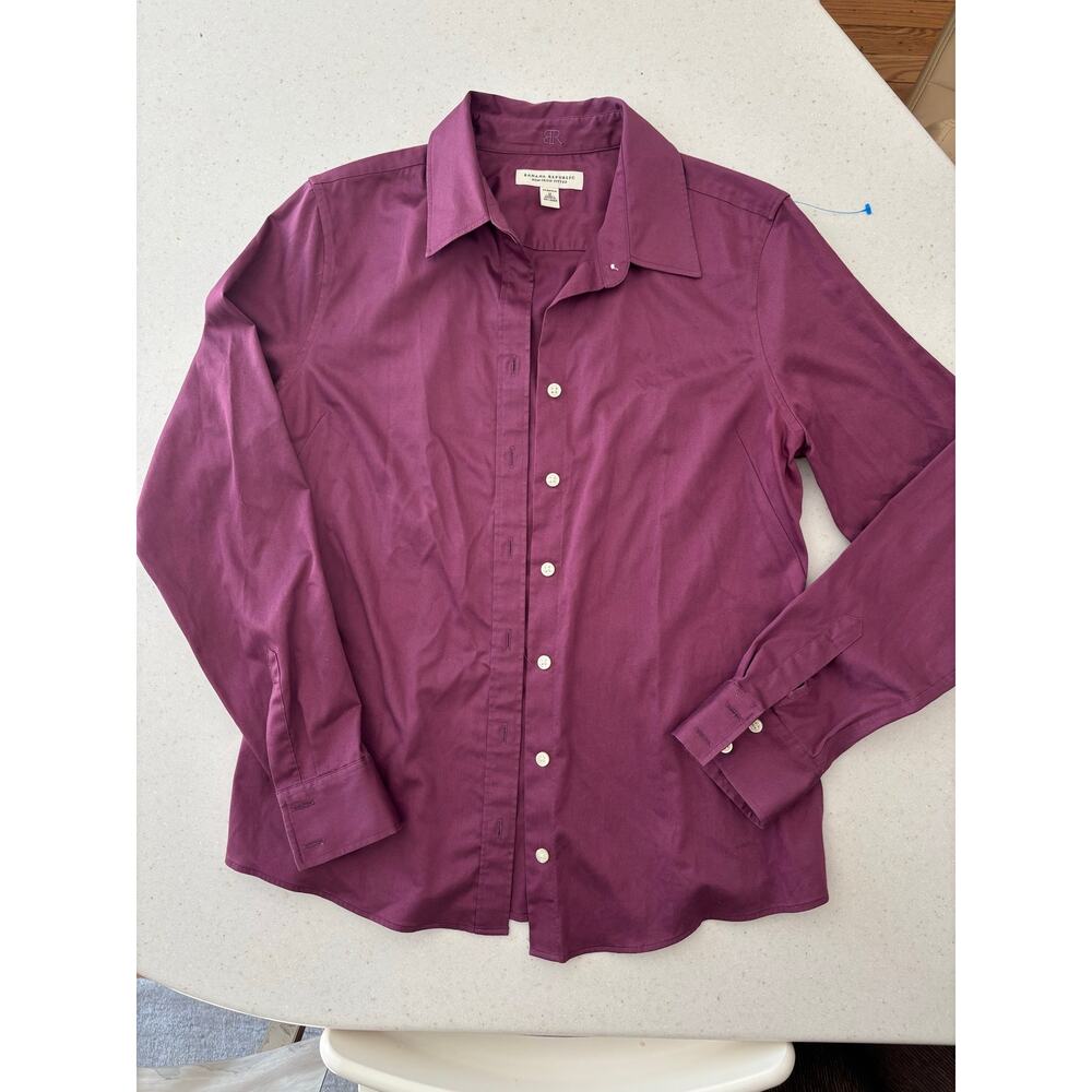 Banana Republic Non-Iron Fitted Shirt Womens Size 12 Purple Stretch Button - Picture 4 of 12